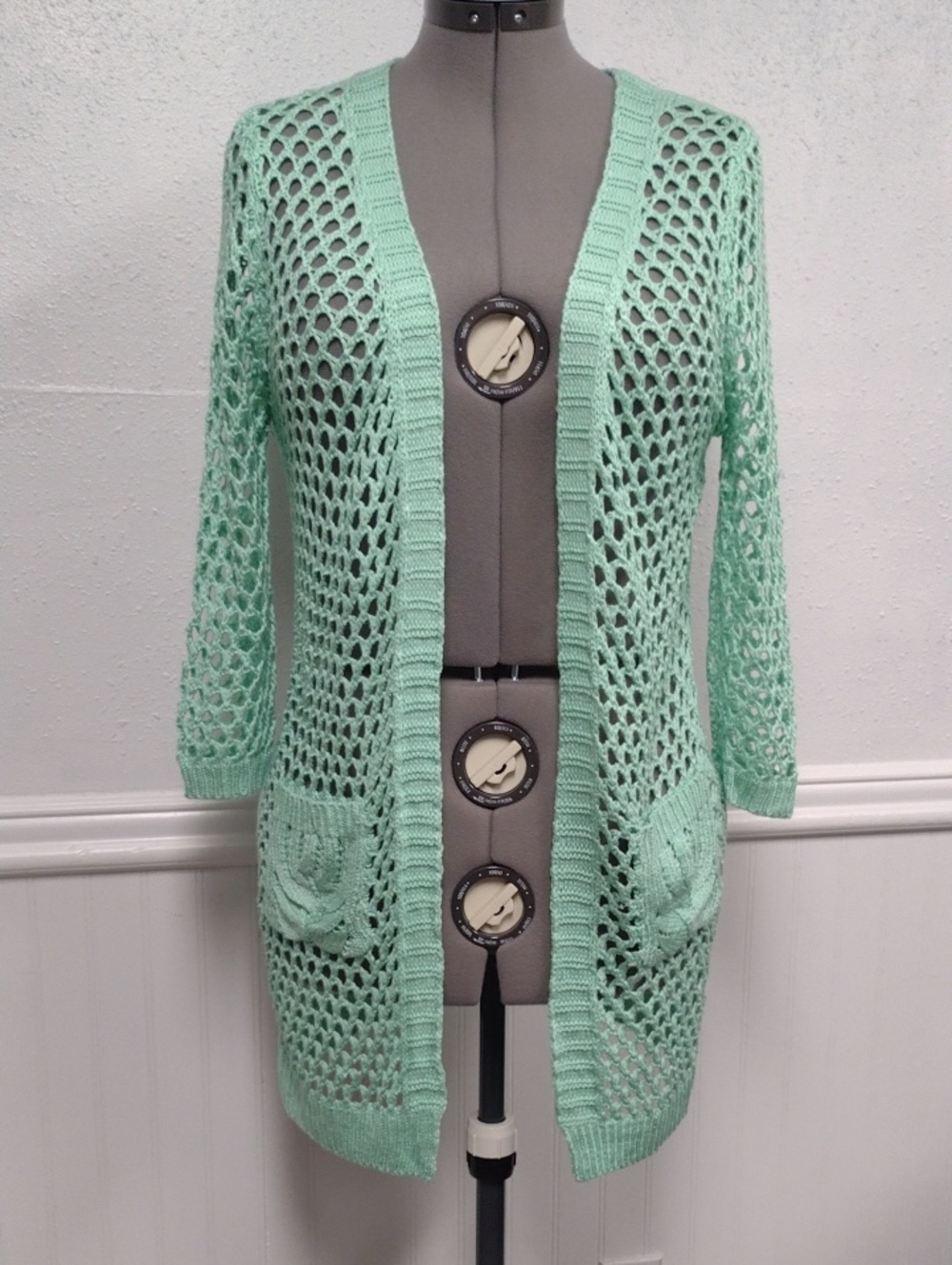 Miracle Mint Open-Knit Pocket Cardigan